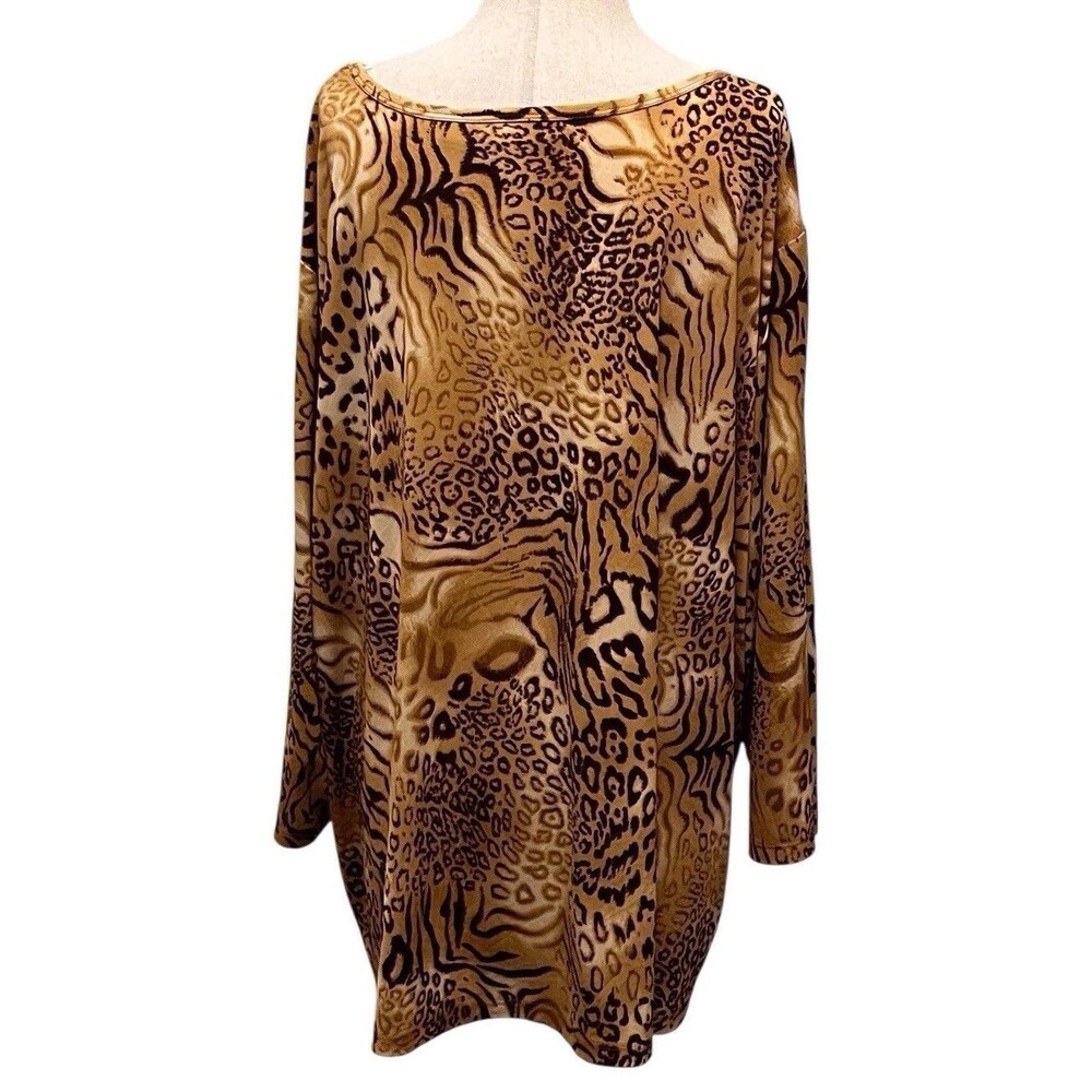 SUSAN GRAVER Liquid Knit Blouse Womens Large Top 3/4 Sleeve Cheetah Print Lace - Picture 5 of 7